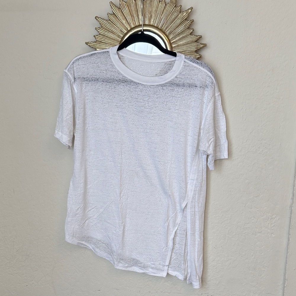 Lululemon All Yours White Sheer Tie Hem T-Shirt Size 8